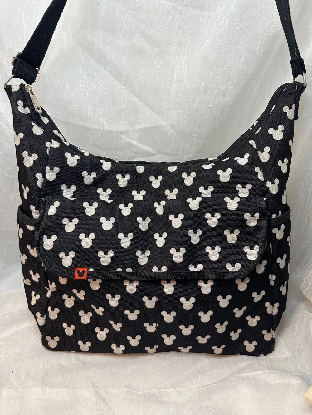 Black Mickey Mouse Print Large Crossbody Bag and coordinating toiletry bag